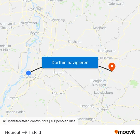 Neureut to Ilsfeld map