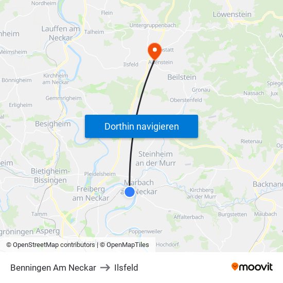 Benningen Am Neckar to Ilsfeld map