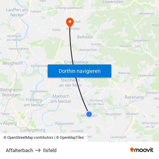Affalterbach to Ilsfeld map