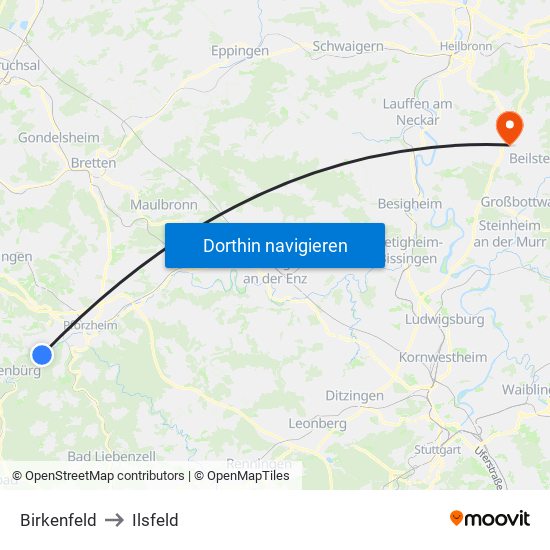 Birkenfeld to Ilsfeld map