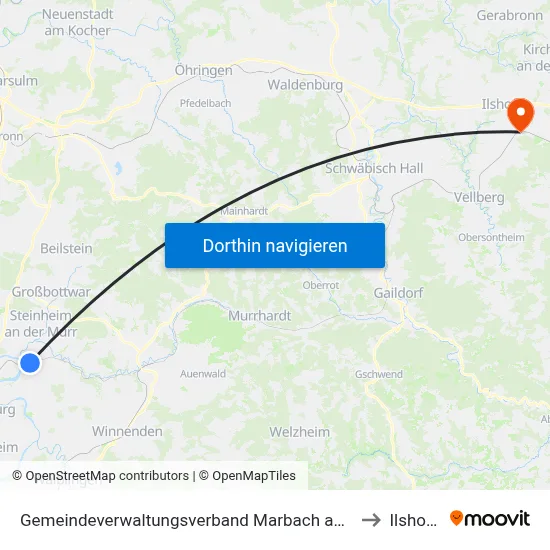 Gemeindeverwaltungsverband Marbach am Neckar to Ilshofen map