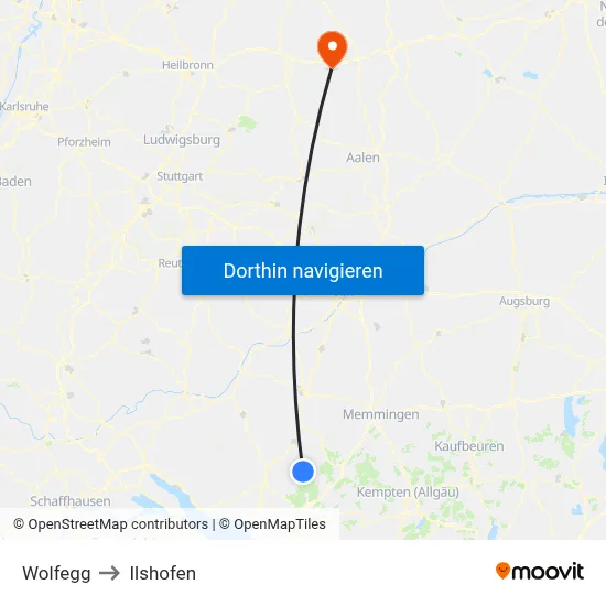 Wolfegg to Ilshofen map