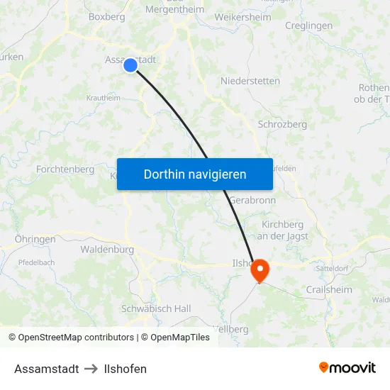 Assamstadt to Ilshofen map