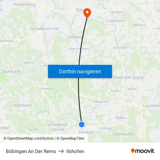 Böbingen An Der Rems to Ilshofen map