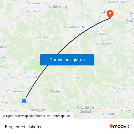 Berglen to Ilshofen map