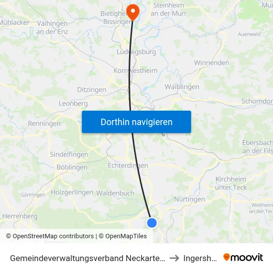 Gemeindeverwaltungsverband Neckartenzlingen to Ingersheim map