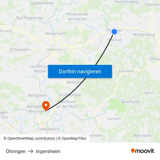 Öhringen to Ingersheim map