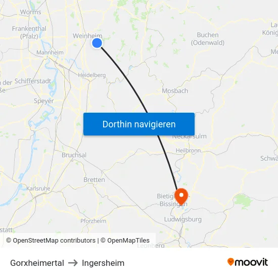 Gorxheimertal to Ingersheim map