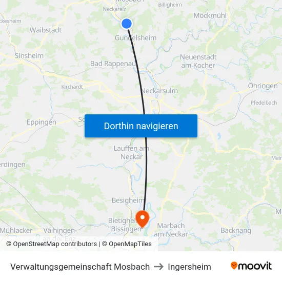 Verwaltungsgemeinschaft Mosbach to Ingersheim map