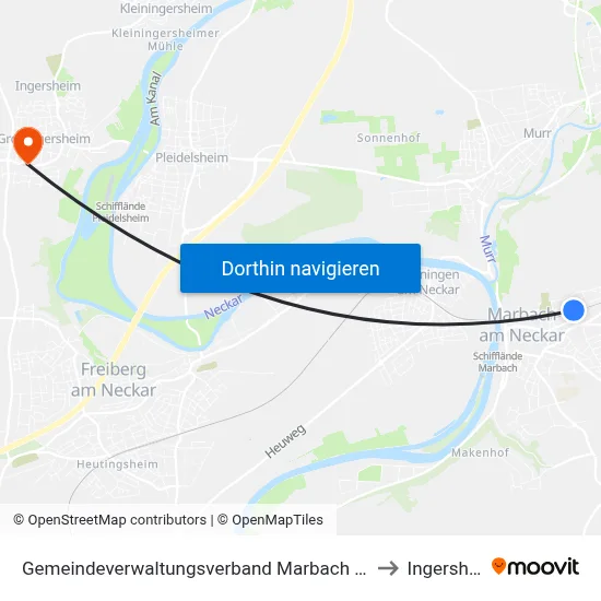 Gemeindeverwaltungsverband Marbach am Neckar to Ingersheim map