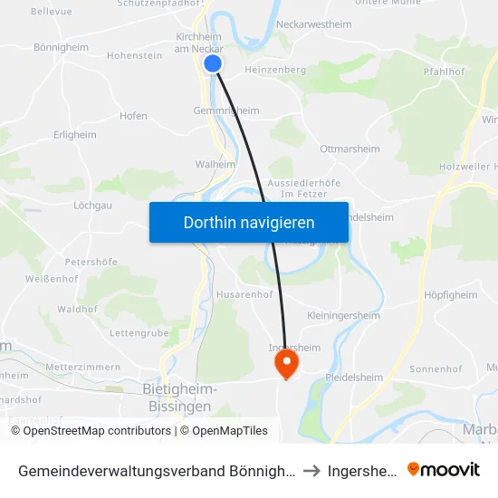 Gemeindeverwaltungsverband Bönnigheim to Ingersheim map