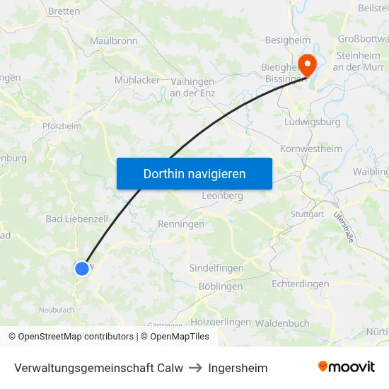 Verwaltungsgemeinschaft Calw to Ingersheim map