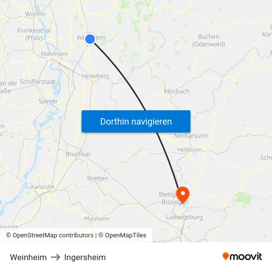 Weinheim to Ingersheim map
