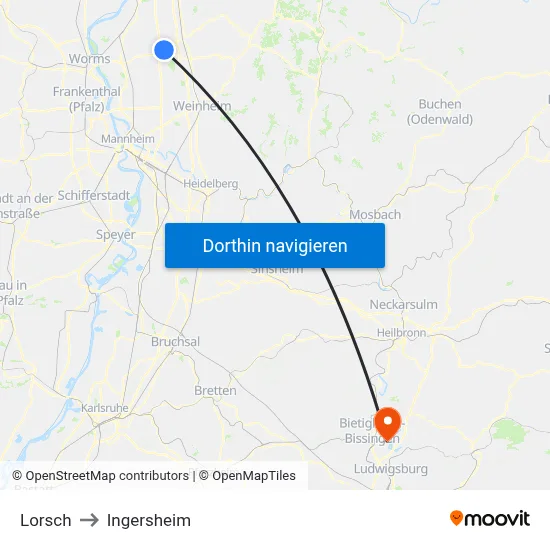 Lorsch to Ingersheim map