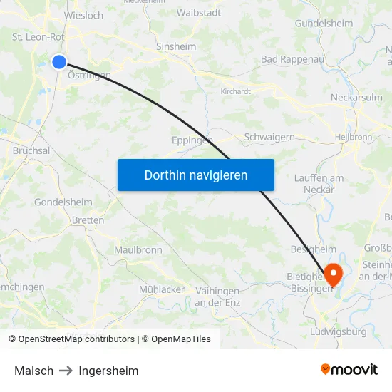 Malsch to Ingersheim map