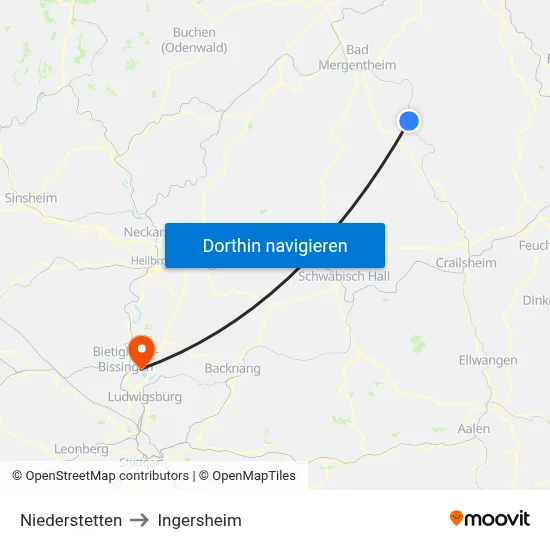 Niederstetten to Ingersheim map