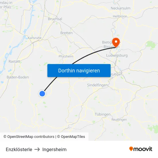 Enzklösterle to Ingersheim map