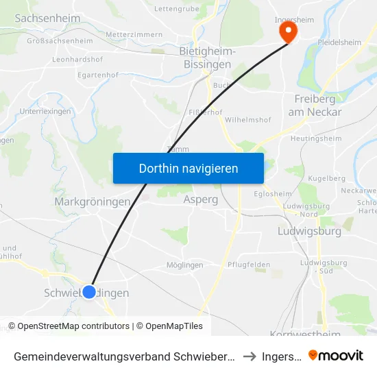 Gemeindeverwaltungsverband Schwieberdingen-Hemmingen to Ingersheim map