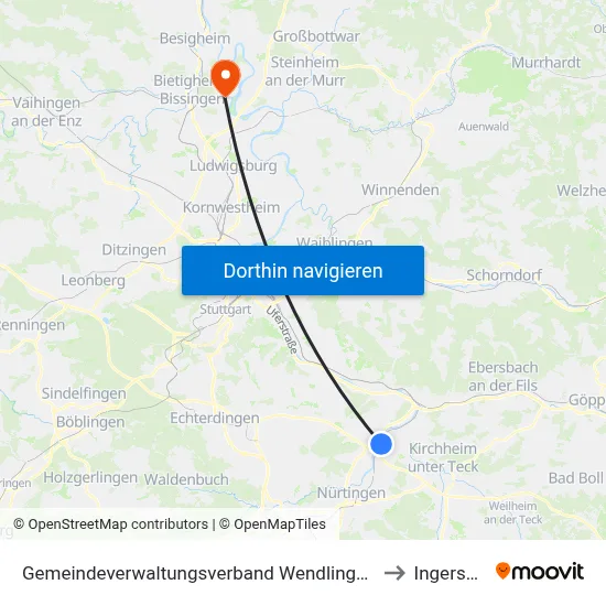Gemeindeverwaltungsverband Wendlingen am Neckar to Ingersheim map