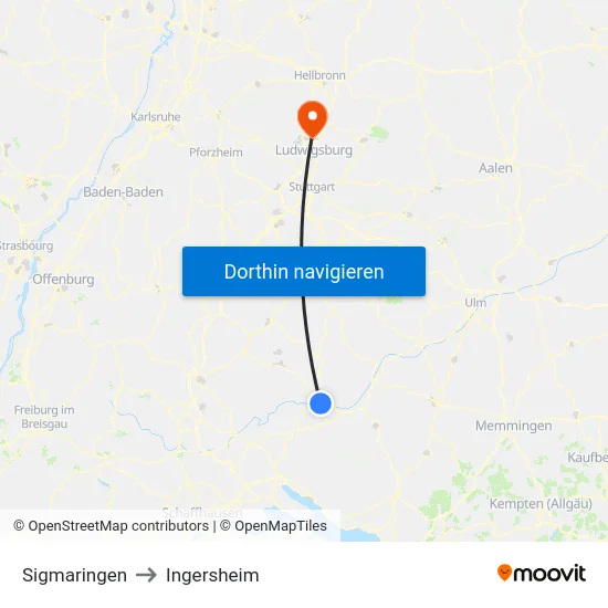 Sigmaringen to Ingersheim map