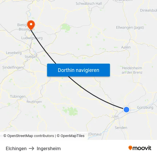 Elchingen to Ingersheim map