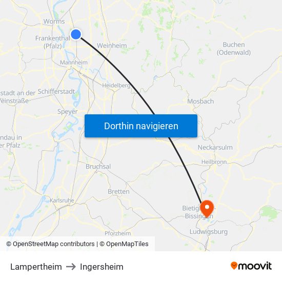 Lampertheim to Ingersheim map