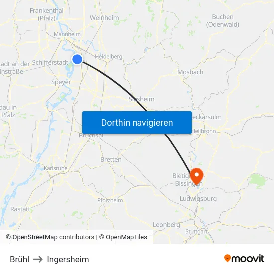 Brühl to Ingersheim map