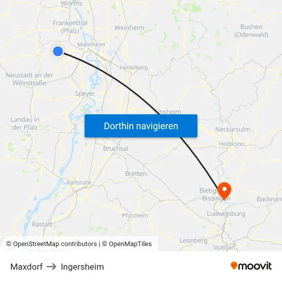 Maxdorf to Ingersheim map