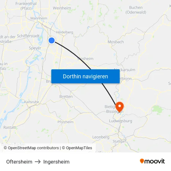Oftersheim to Ingersheim map