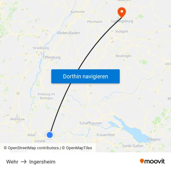 Wehr to Ingersheim map