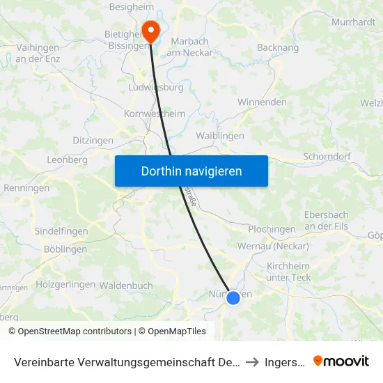Vereinbarte Verwaltungsgemeinschaft Der Stadt Nürtingen to Ingersheim map