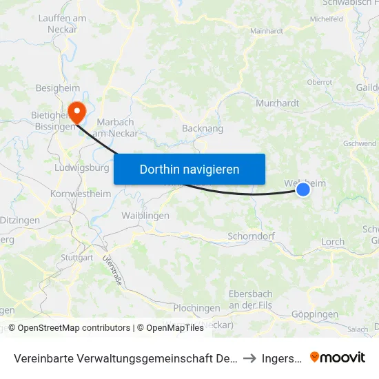 Vereinbarte Verwaltungsgemeinschaft Der Stadt Welzheim to Ingersheim map
