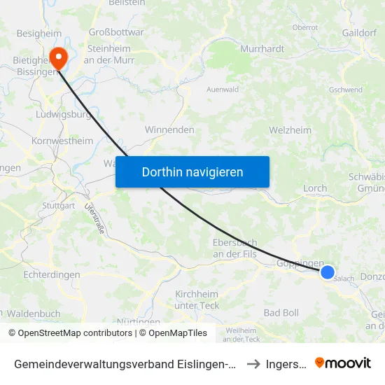 Gemeindeverwaltungsverband Eislingen-Ottenbach-Salach to Ingersheim map