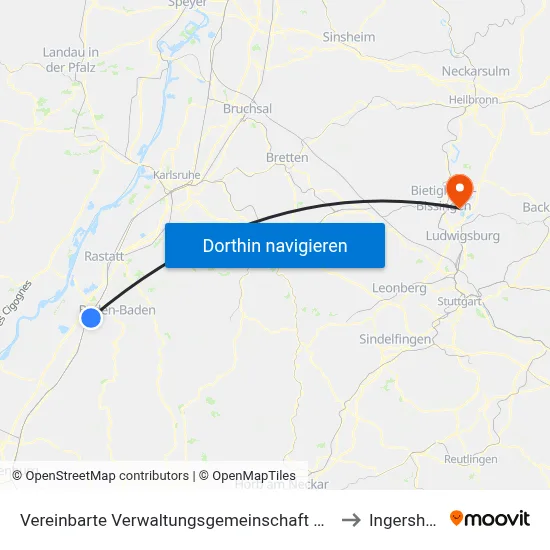 Vereinbarte Verwaltungsgemeinschaft Sinzheim to Ingersheim map