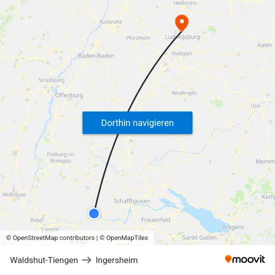 Waldshut-Tiengen to Ingersheim map