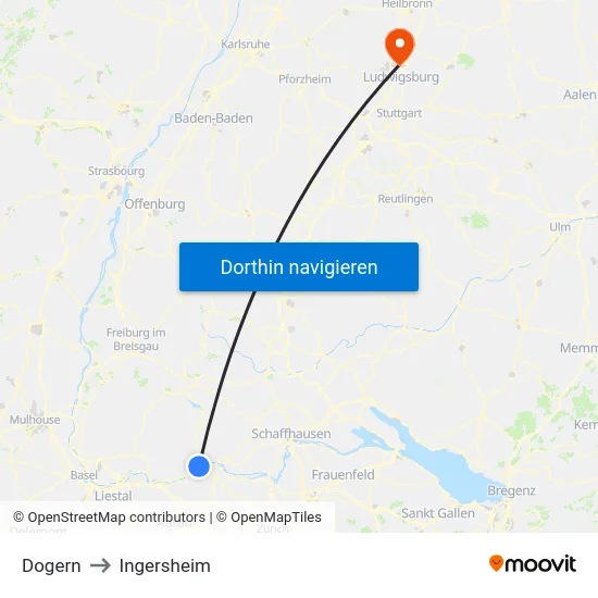 Dogern to Ingersheim map