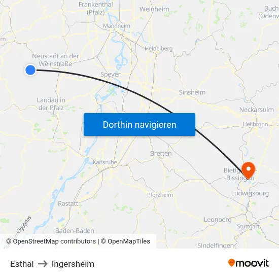 Esthal to Ingersheim map
