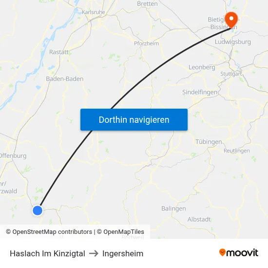 Haslach Im Kinzigtal to Ingersheim map
