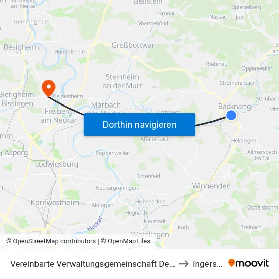 Vereinbarte Verwaltungsgemeinschaft Der Stadt Backnang to Ingersheim map