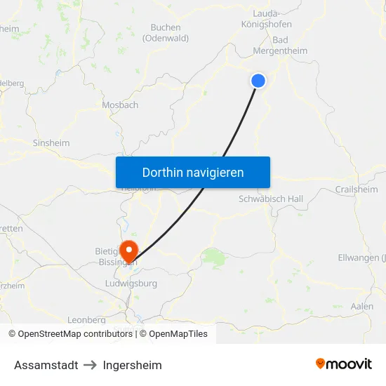Assamstadt to Ingersheim map