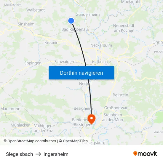 Siegelsbach to Ingersheim map