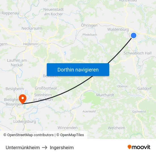 Untermünkheim to Ingersheim map