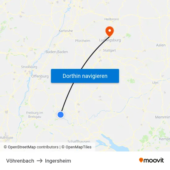 Vöhrenbach to Ingersheim map