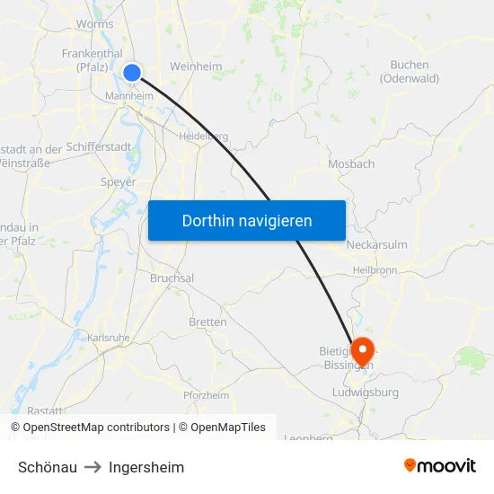 Schönau to Ingersheim map
