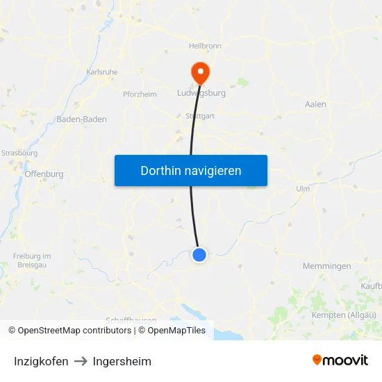 Inzigkofen to Ingersheim map