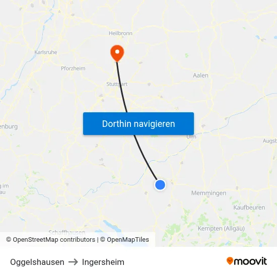 Oggelshausen to Ingersheim map