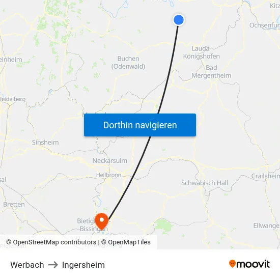 Werbach to Ingersheim map