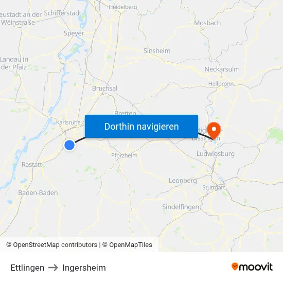Ettlingen to Ingersheim map