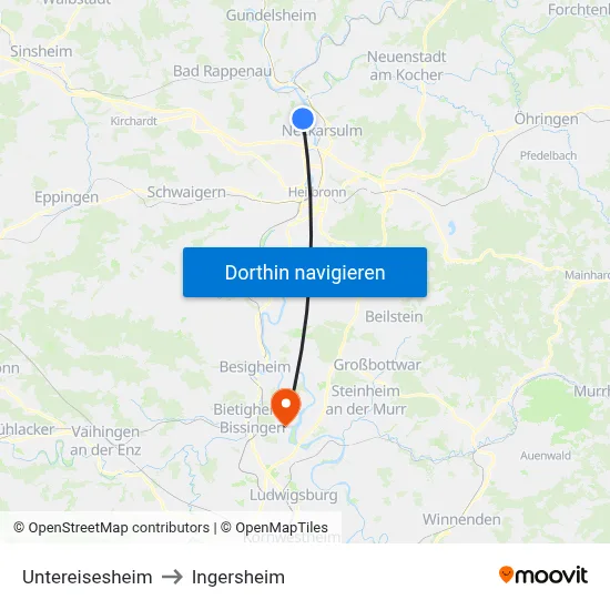 Untereisesheim to Ingersheim map