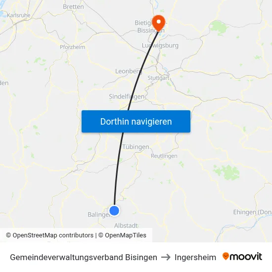Gemeindeverwaltungsverband Bisingen to Ingersheim map